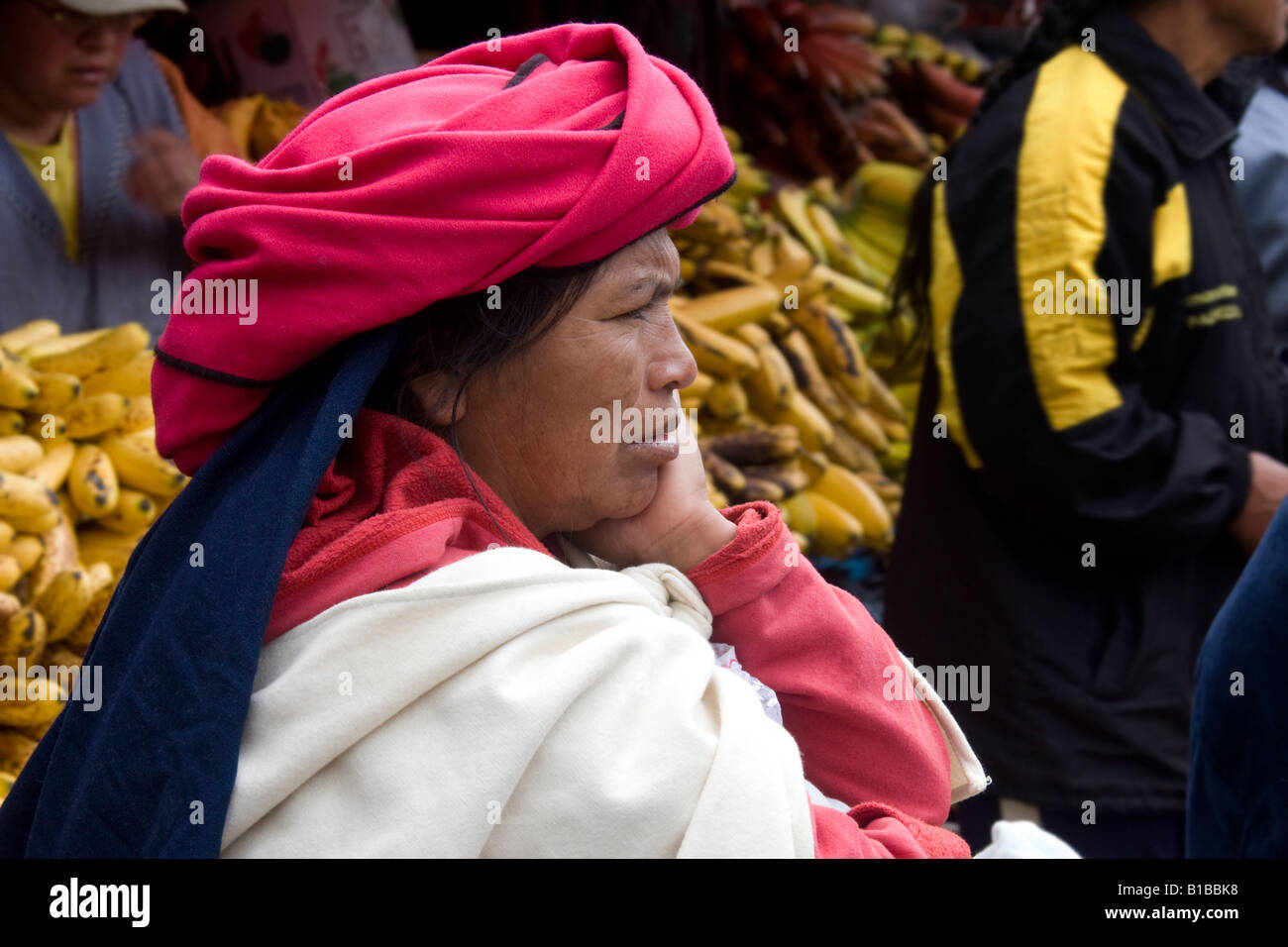 Ecuadorian woman on Otavalo Market in Northern Ecuador in South America Stock Photo