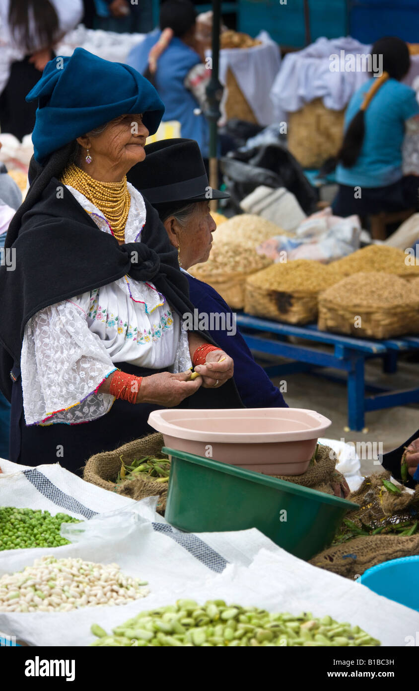 Elderly Ecuadorian women in Otavalo Market in Northern Ecuador in South America Stock Photo