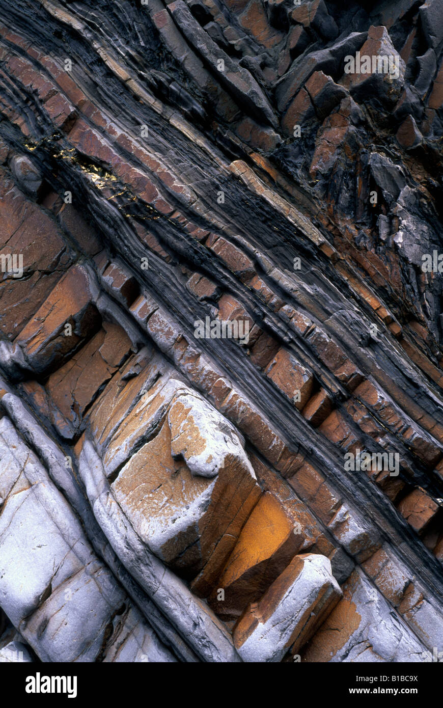 Detail of colourful cliffs at Sandymouth, Cornwall, UK Stock Photo