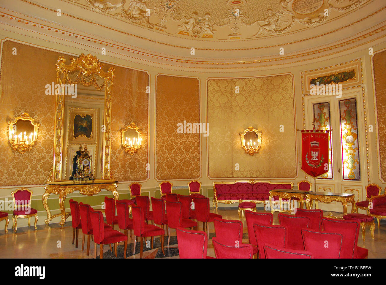 Neo-classical style Gold Room, Town Hall (Palazzo Ducezio), Noto, Syracuse Province, Sicily, Italy Stock Photo