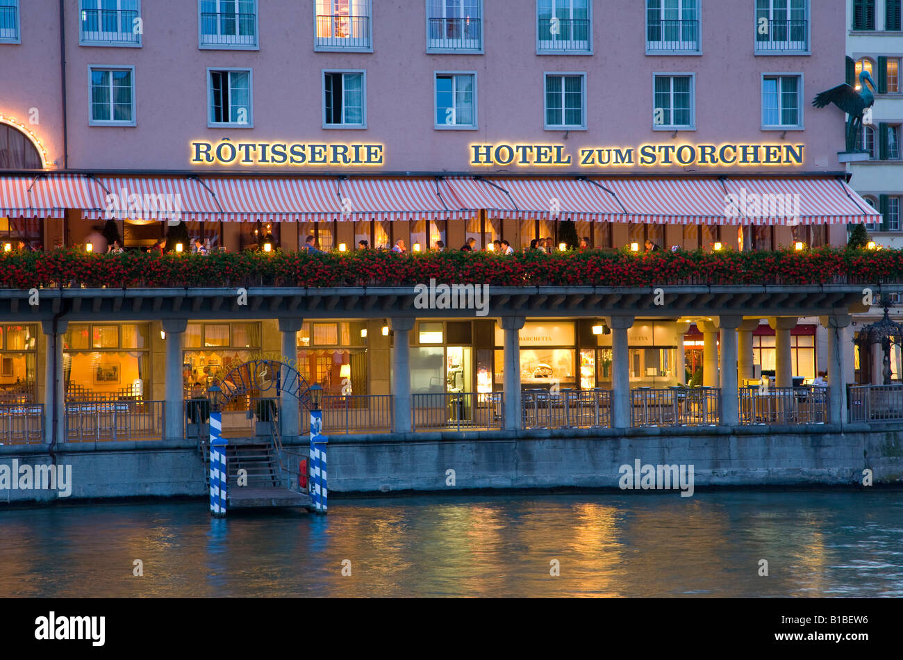 Switzerland, Zurich, Hotel Restaurant Zum Storchen on the waterfront Stock Photo