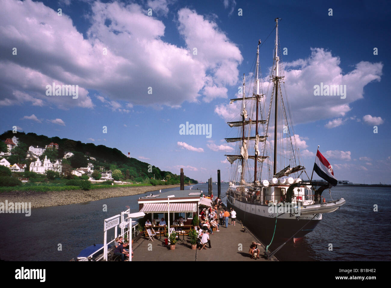 May 11, 2008 - Dutch barquentine Atlantis at Blankenese ferry pier in the German city of Hamburg. Stock Photo