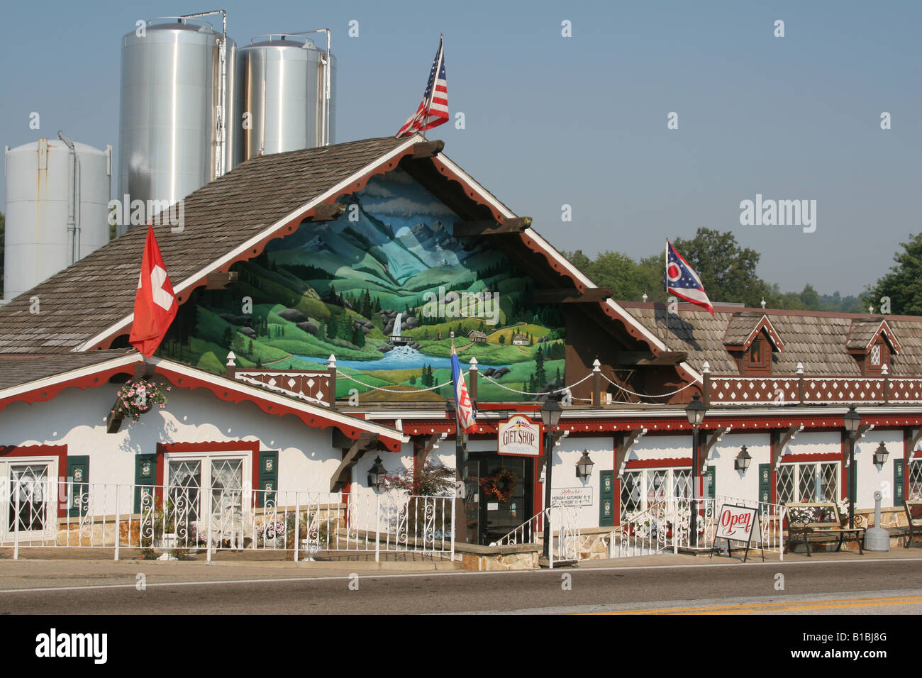 Swiss Mural at Guggisberg Cheese Factory Charm Ohio Amish country Swiss