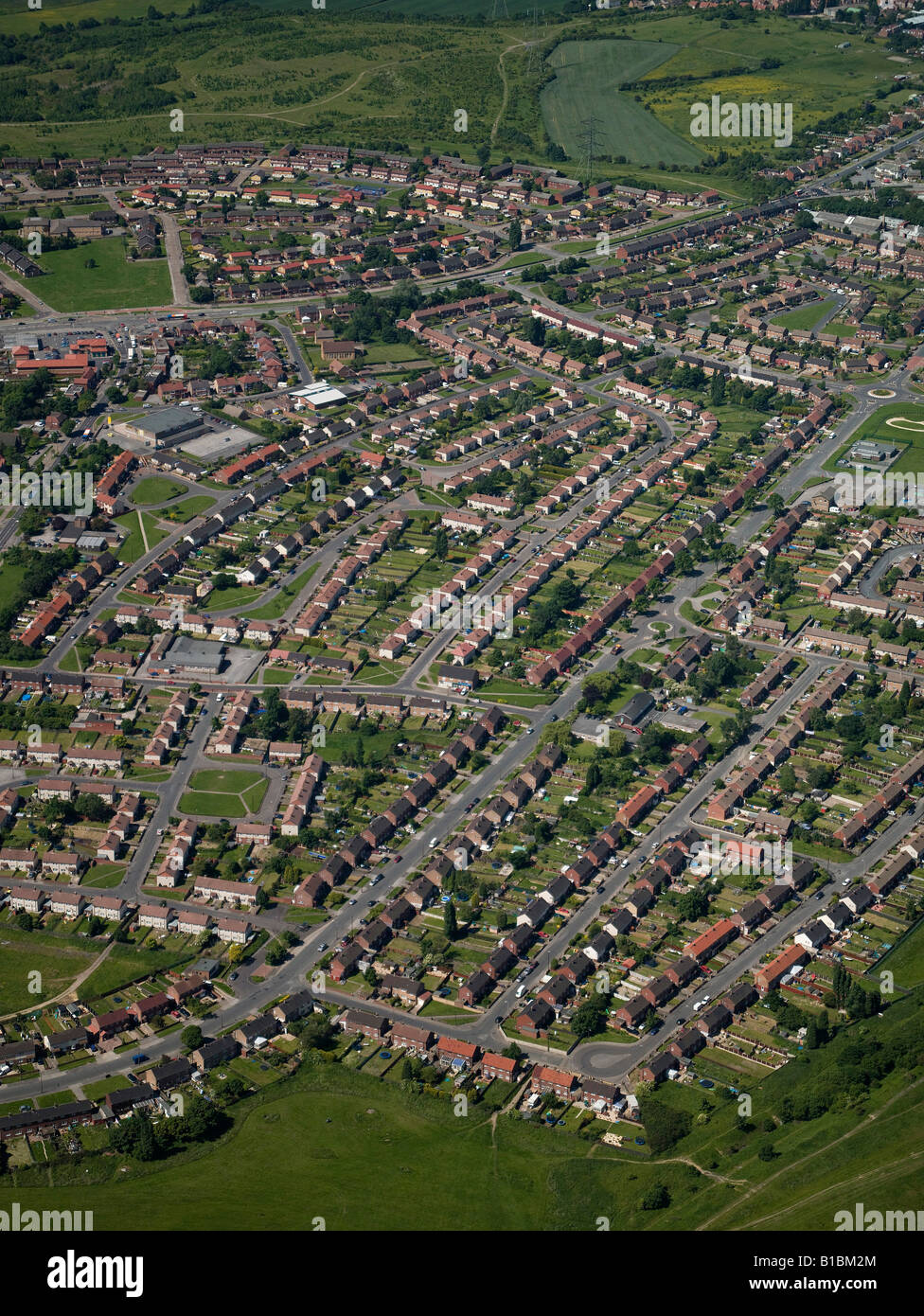 Local Authority Housing Estate from the Air, Barnsley,South Yorkshire, Northern England Stock Photo