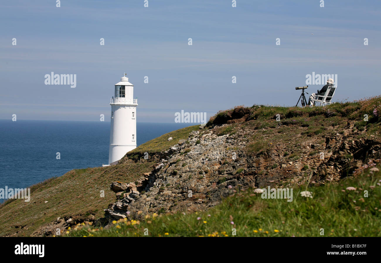 Bird Watcher & Lighthouse Stock Photo