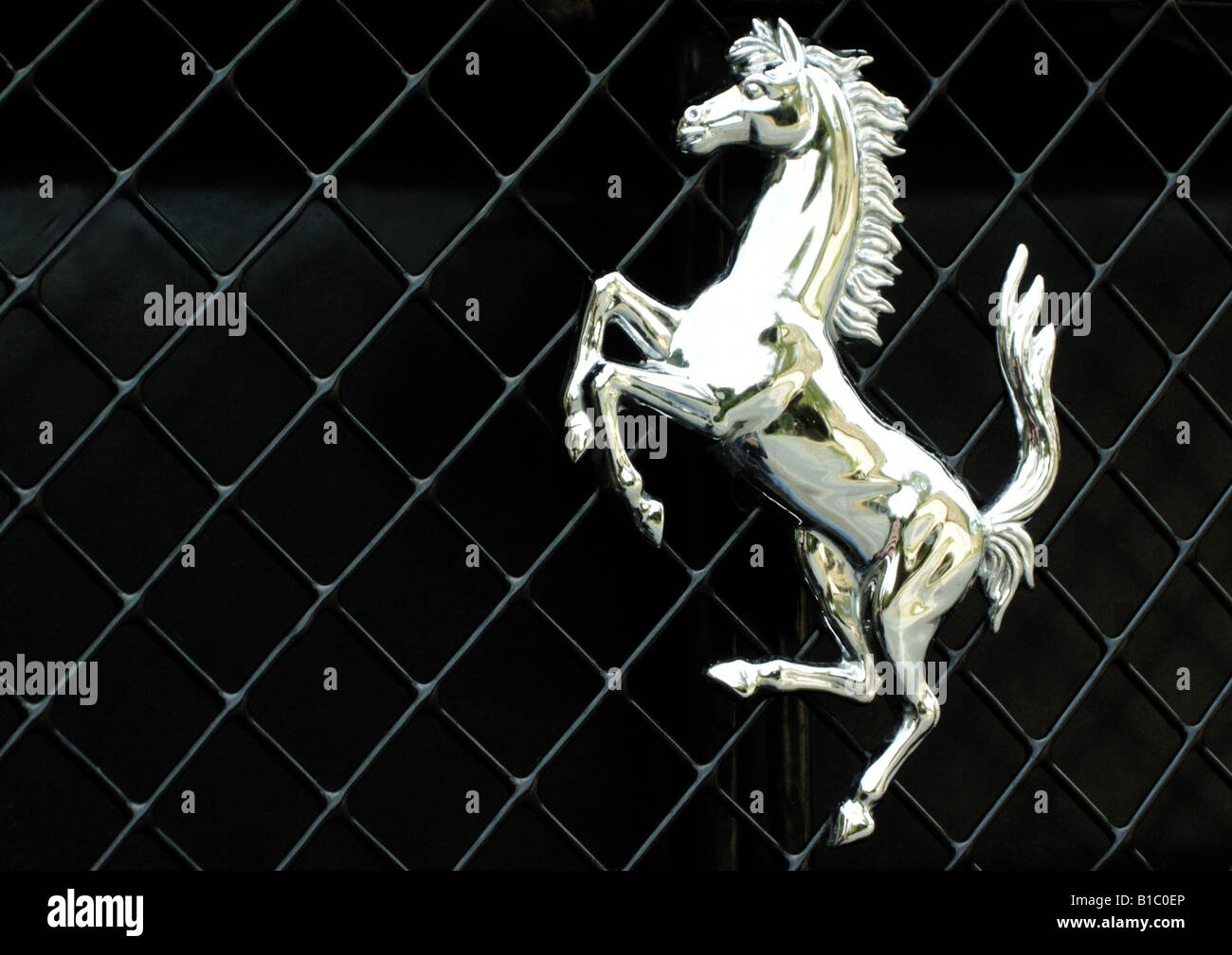 Prancing horse emblem on Ferrari F-430 - F1. Stock Photo