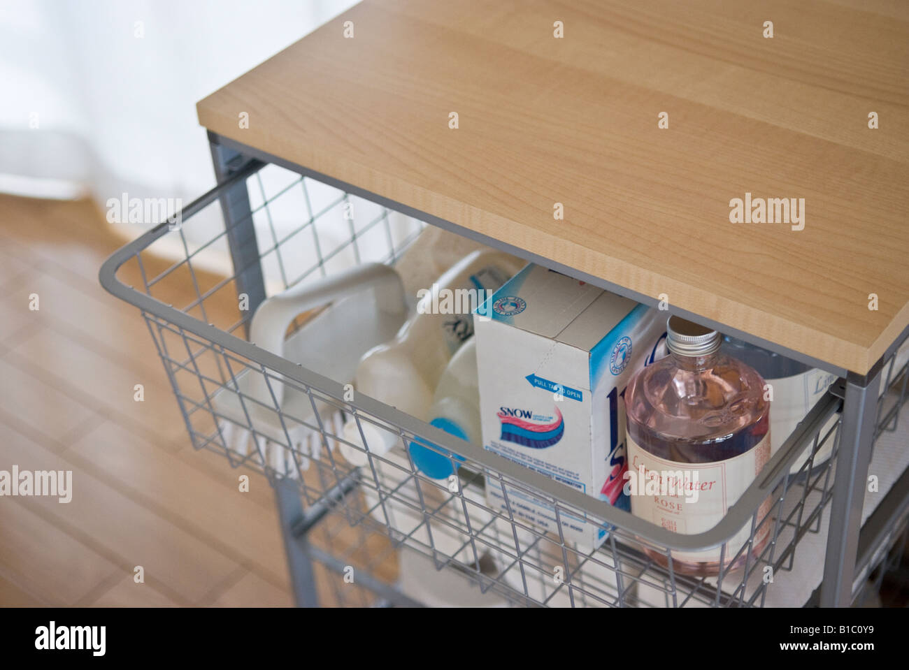 Detergents in drawer Stock Photo