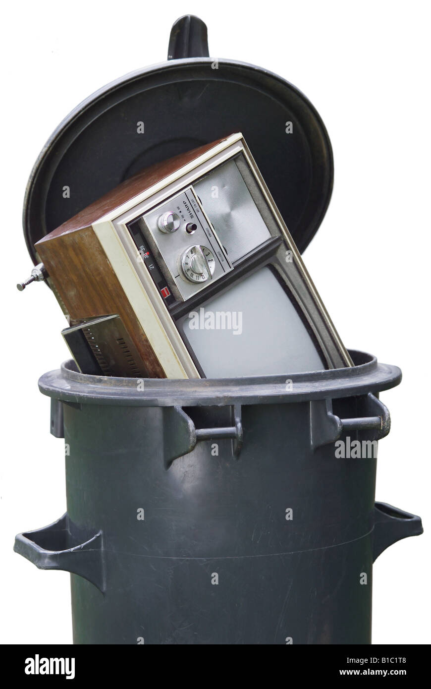 broadcast, television, TV set by Sharp from 1969, in refuse bin, Germany, Additional-Rights-Clearance-Info-Not-Available Stock Photo