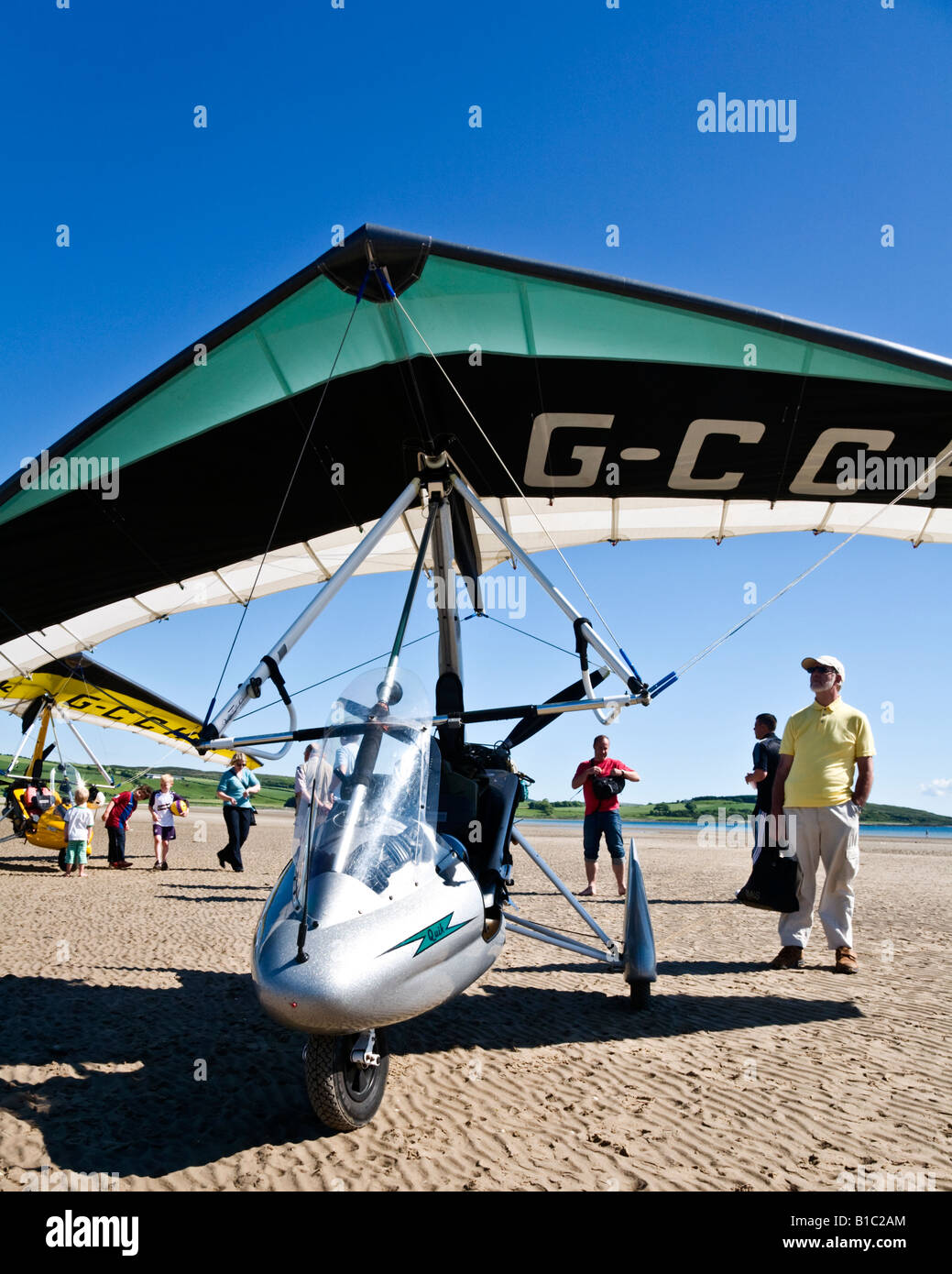 Quik microlight aircraft on the beach at Ettrick Bay, Isle of Bute ...