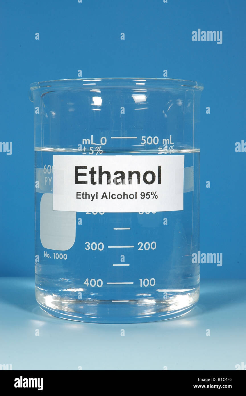BEAKER OF 95 ETHANOL ALCOHOL, SPECIALLY DENATURED / STUDIO Stock Photo
