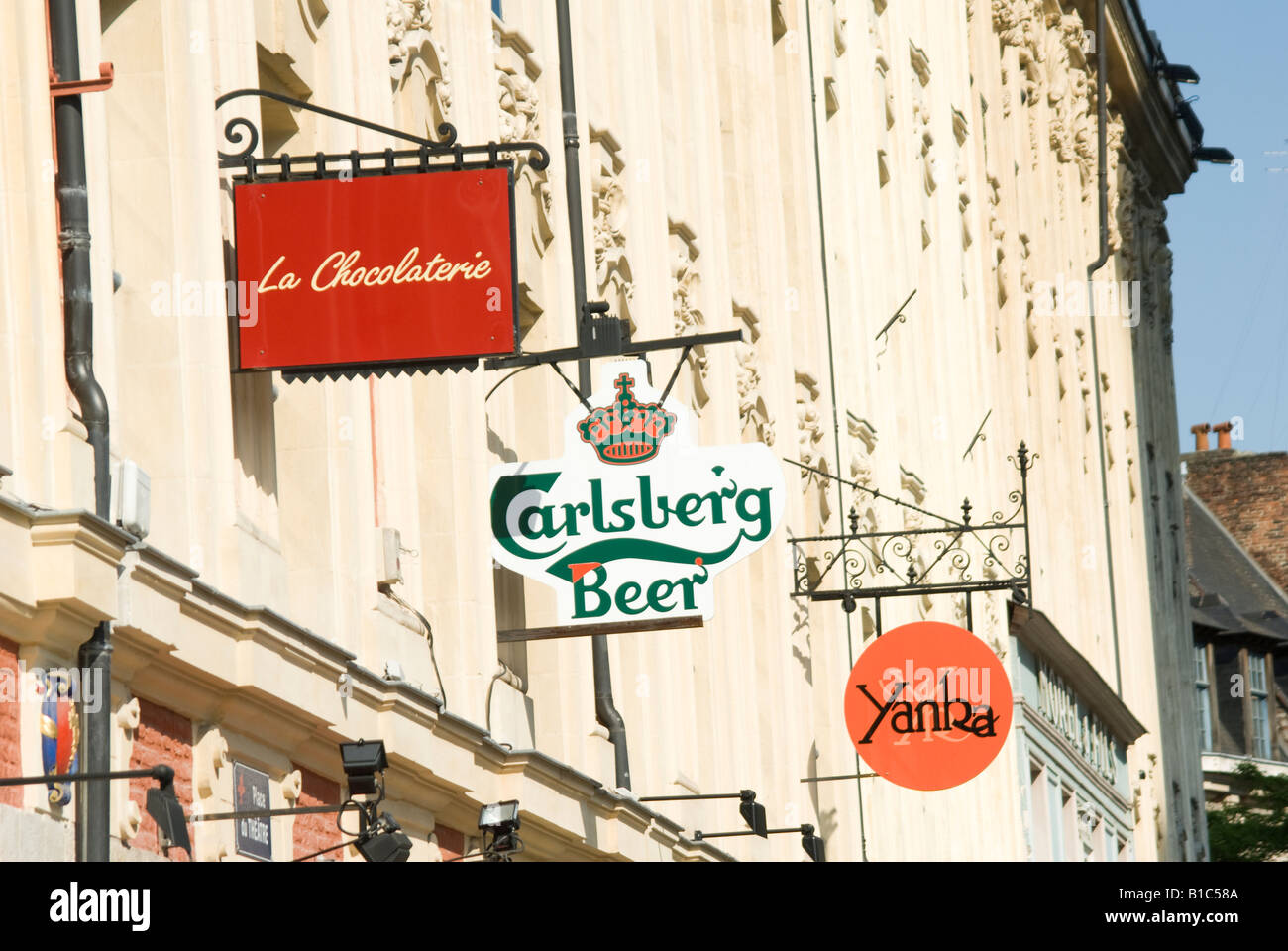 shops on a street in the french town of lille france Stock Photo Alamy