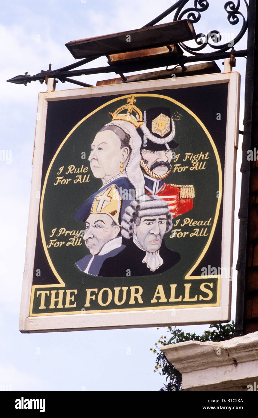The Four Alls Pub Sign Taunton Somerset England UK 4 Alls painted signboard English public house Stock Photo