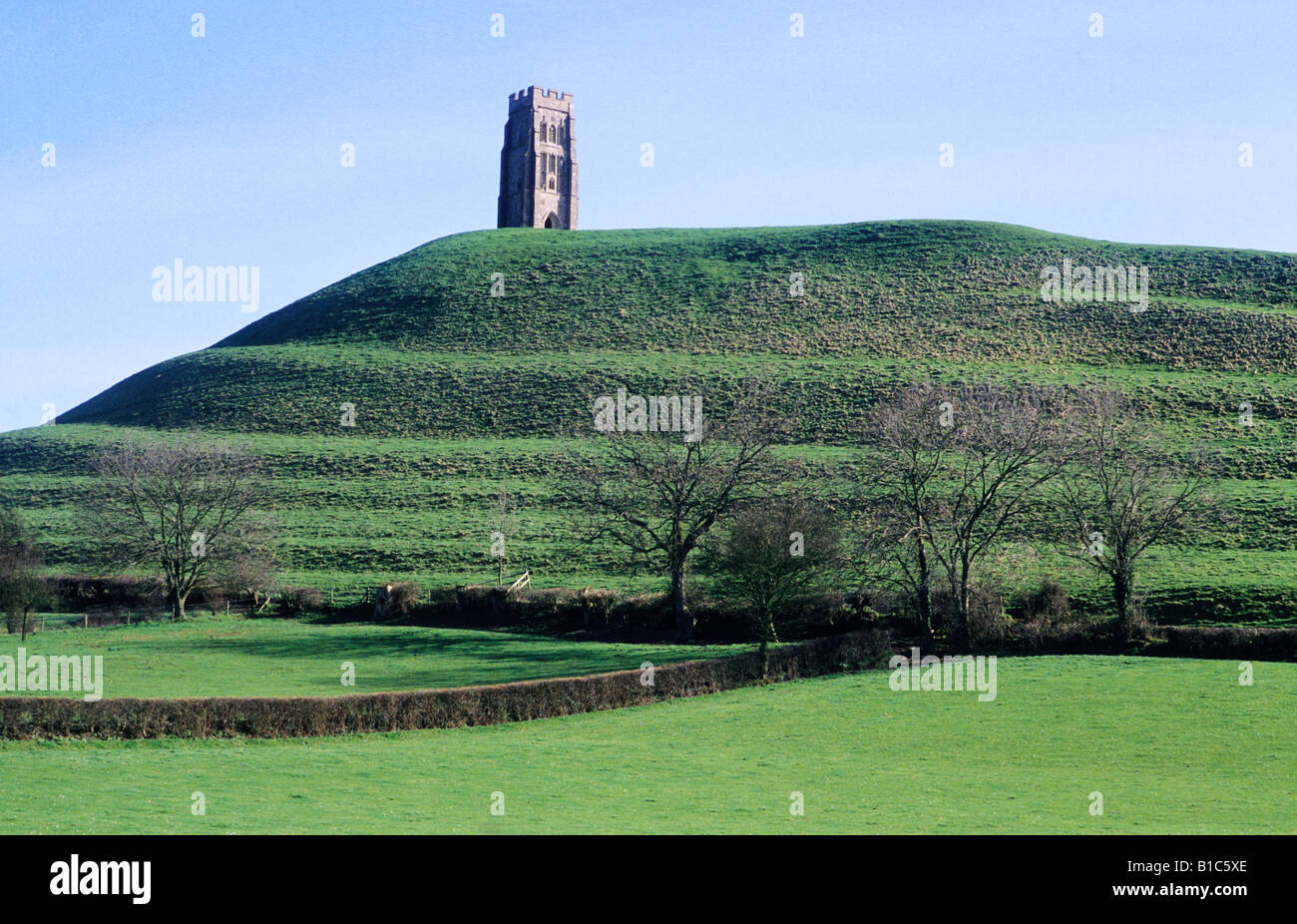 Glastonbury Tor St. Michaels Chapel Somerset England UK Holy Grail English Medieval architecture tower Stock Photo