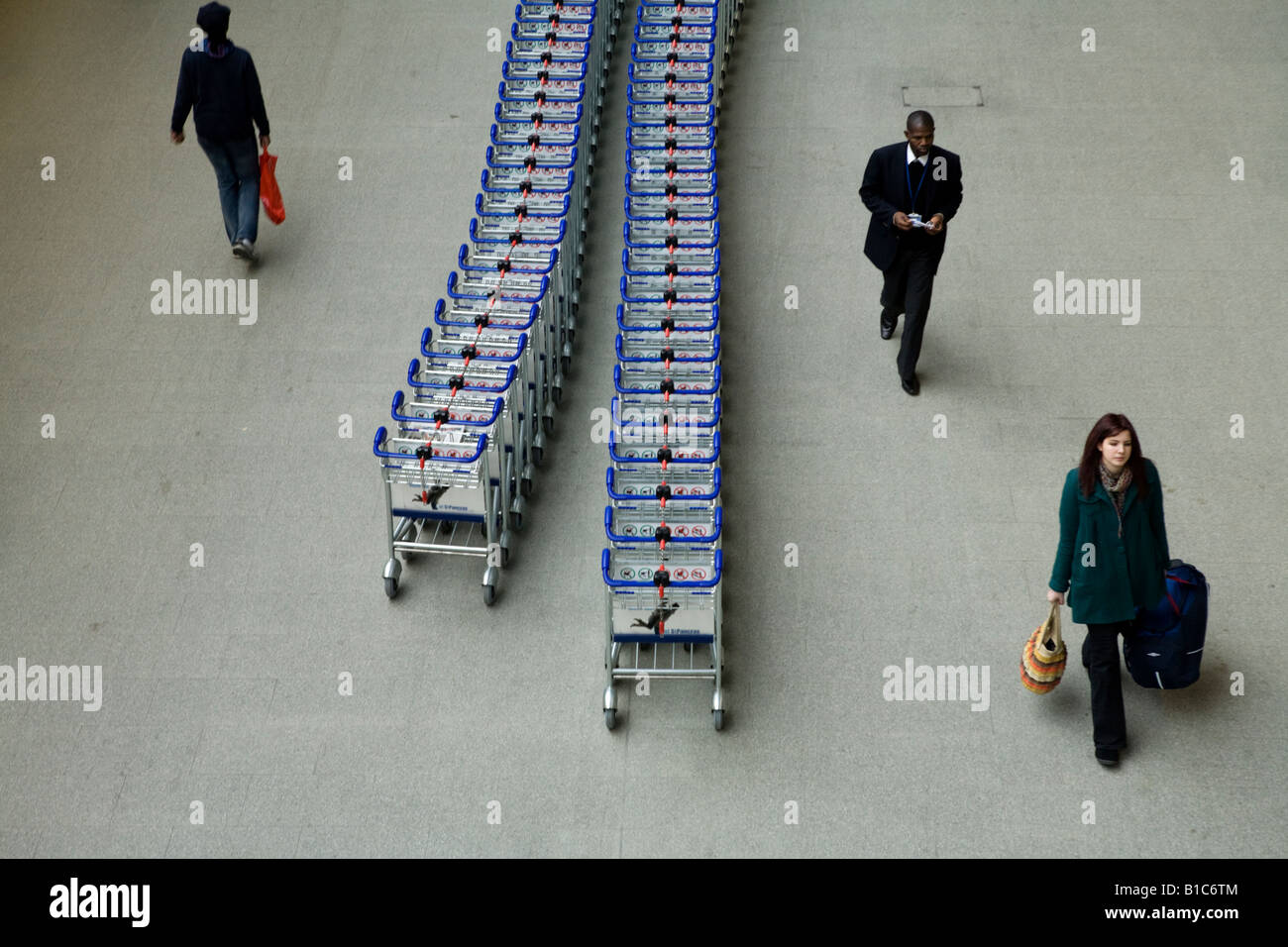 Baggage trolleys at St Pancras International Train Station, London, UK