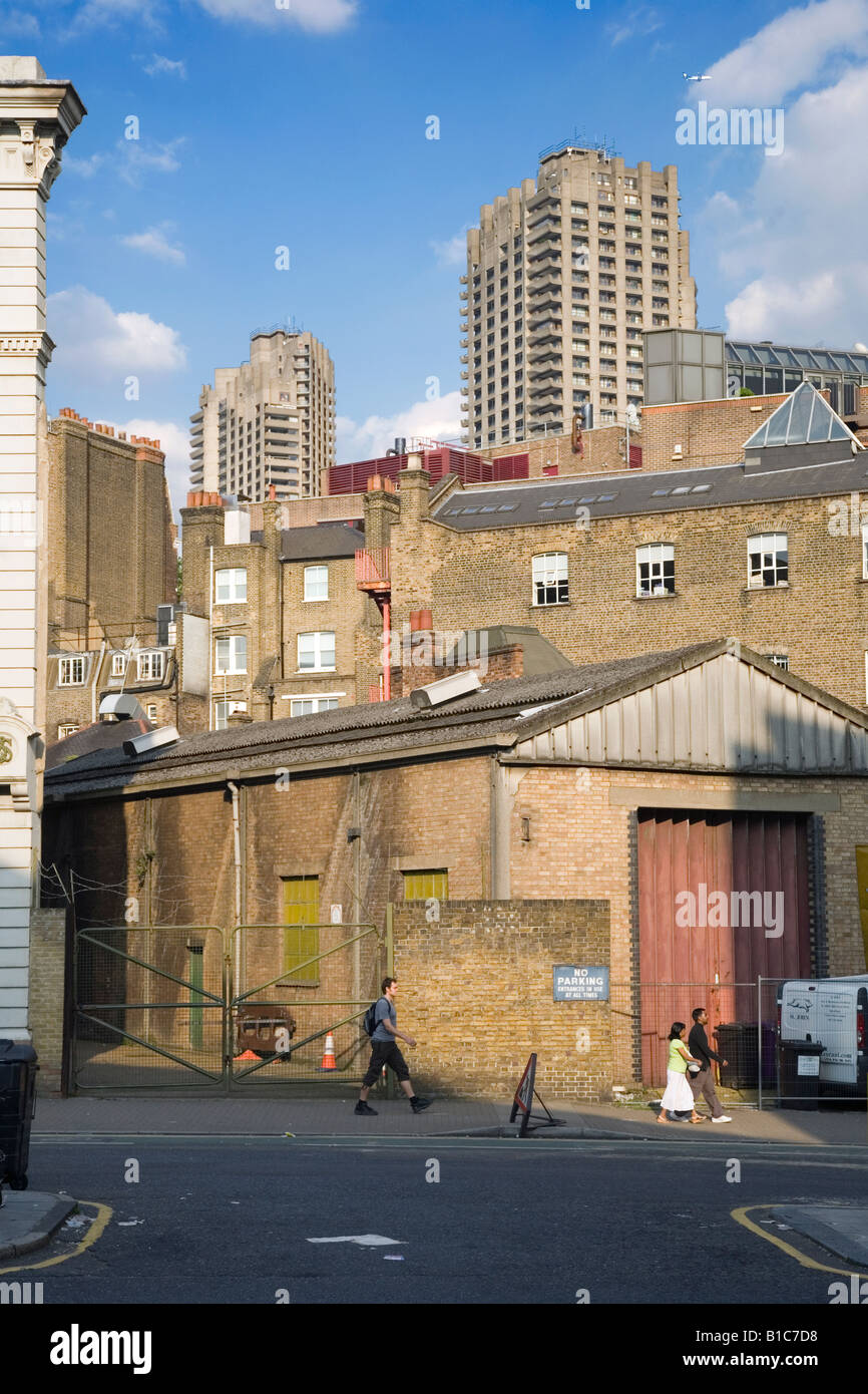view of the barbican from st john streer, clerkenwell london Stock Photo