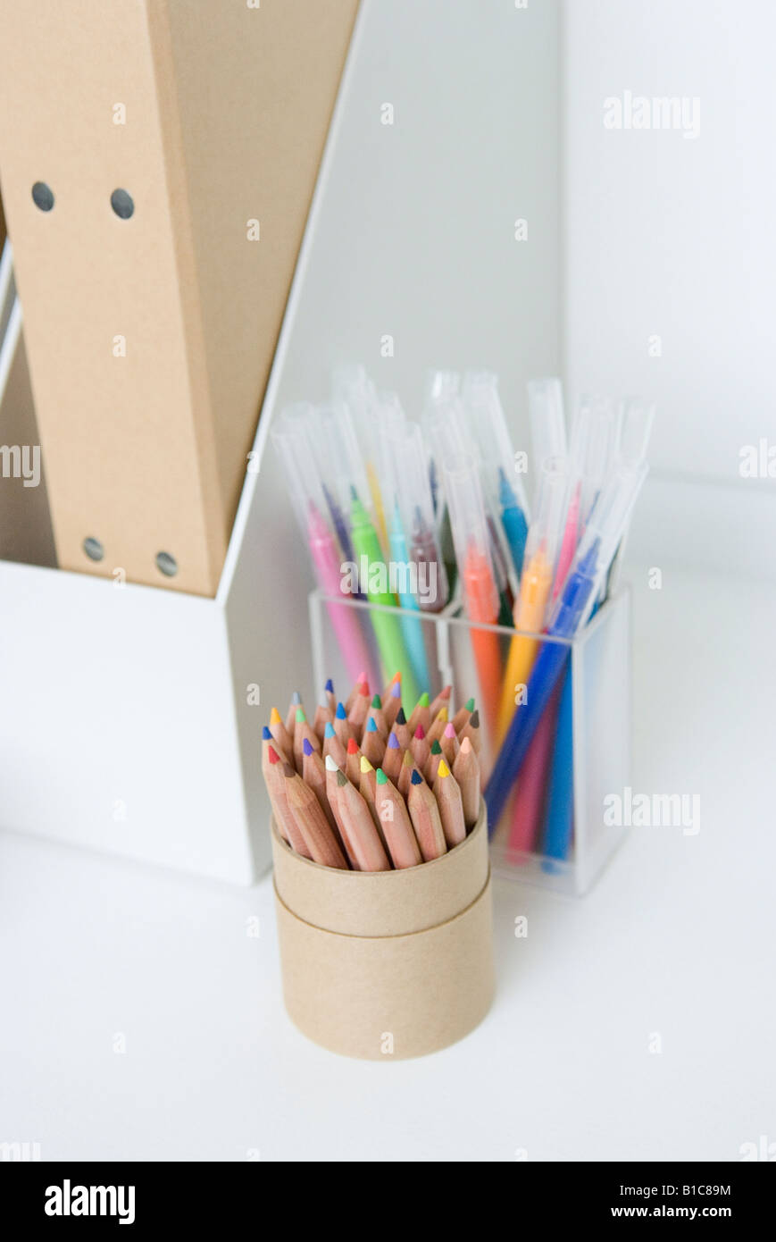 Color pencils in box Stock Photo Alamy