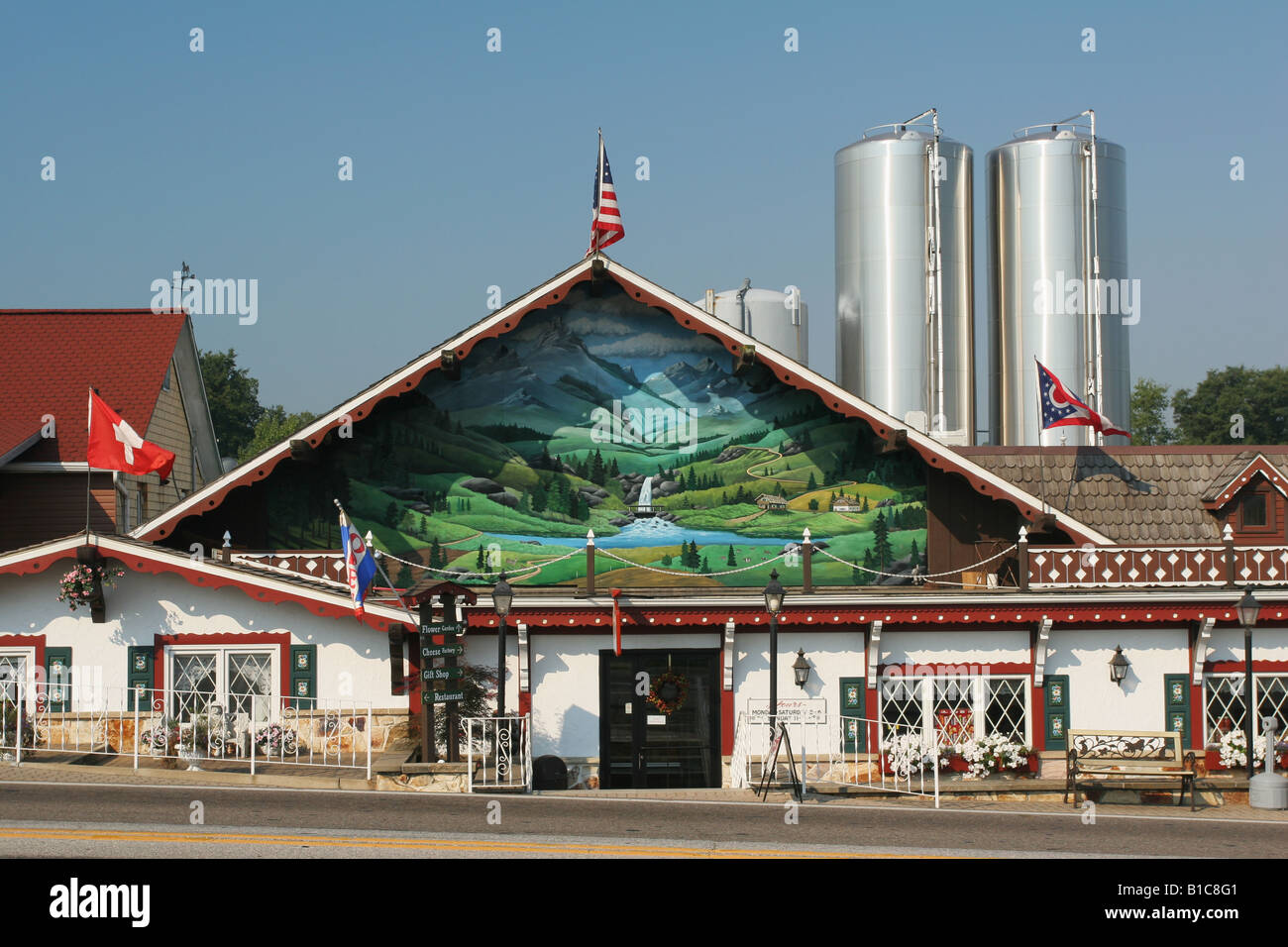 Swiss Mural at Guggisberg Cheese Factory Charm Ohio Amish country Swiss