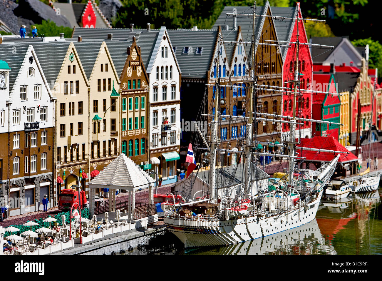 The harbourside of Bergen in Norway made from lego bricks Stock Photo