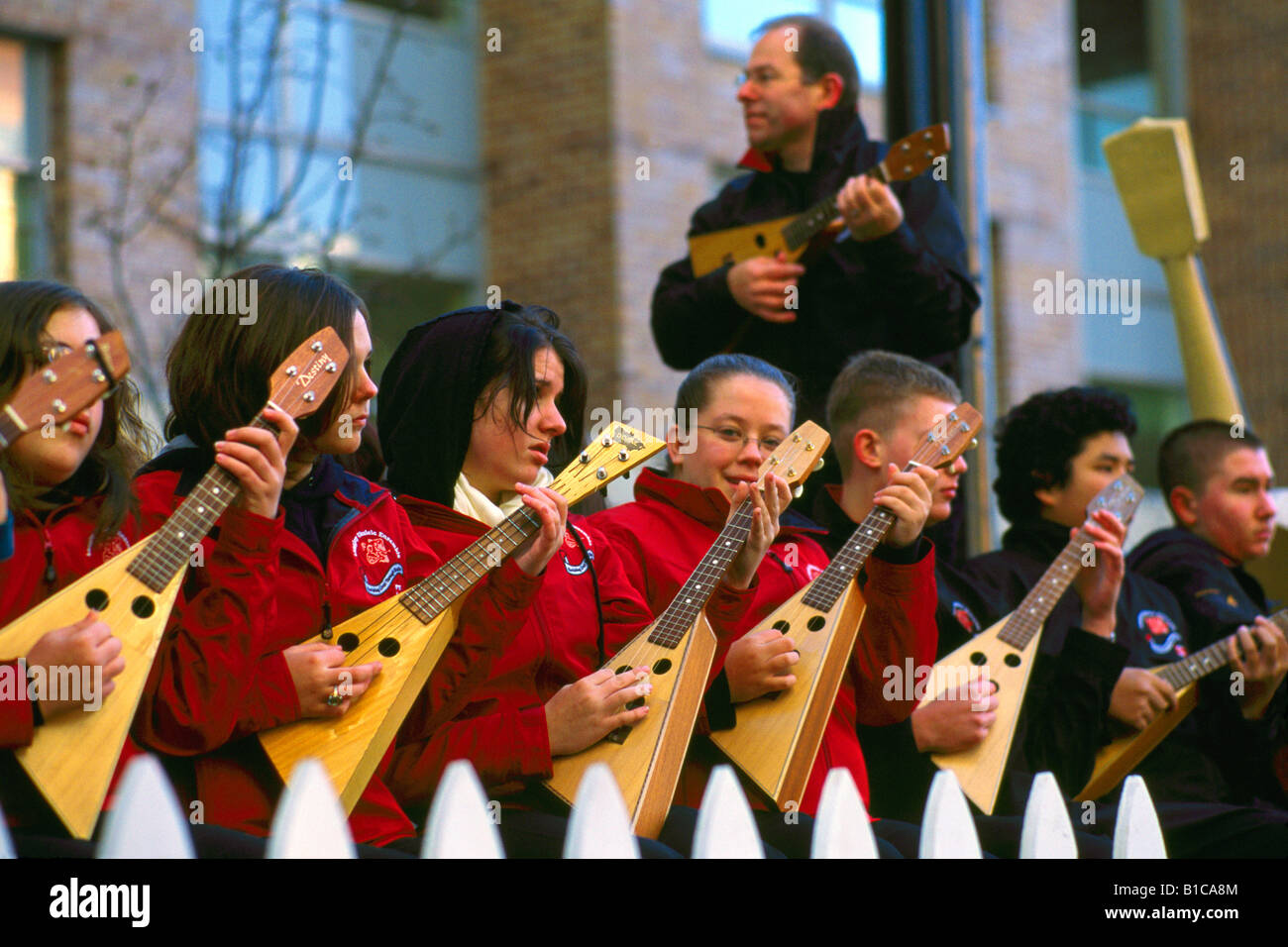 A Group of Young Musicians playing the Ukulele in Vancouver British