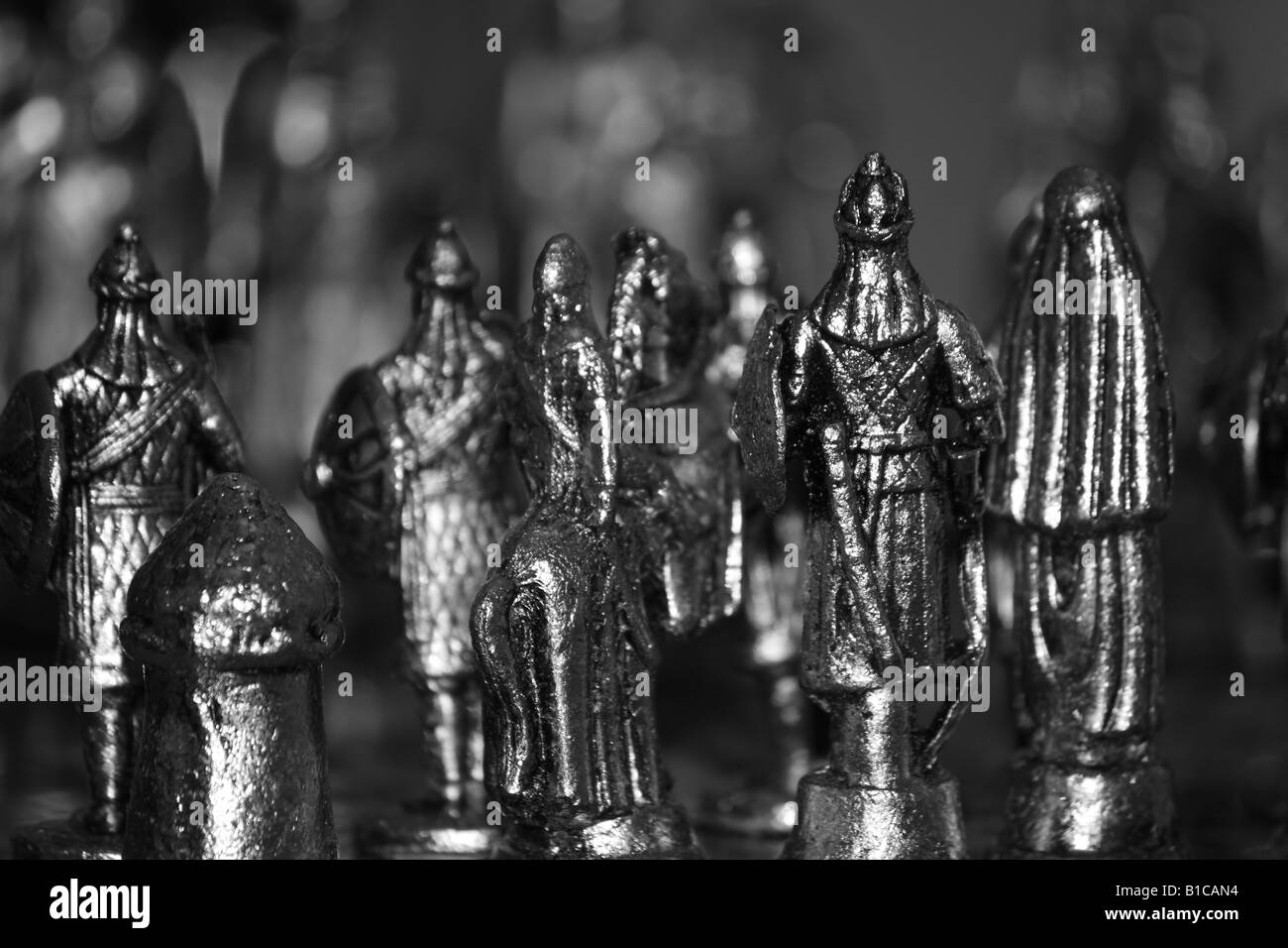 A close up of chess pieces on a chess board Stock Photo