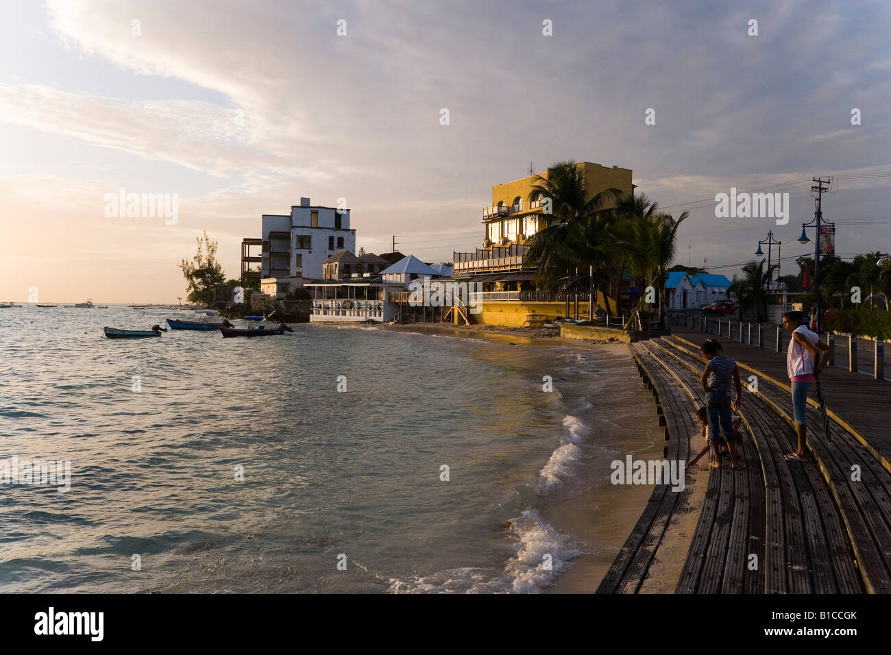 View along promenade St Lawrence Gap Barbados Caribbean Stock Photo Alamy