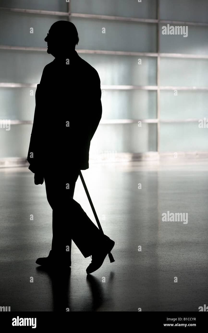 Silhouette of an elderly man with a walking stick Stock Photo - Alamy