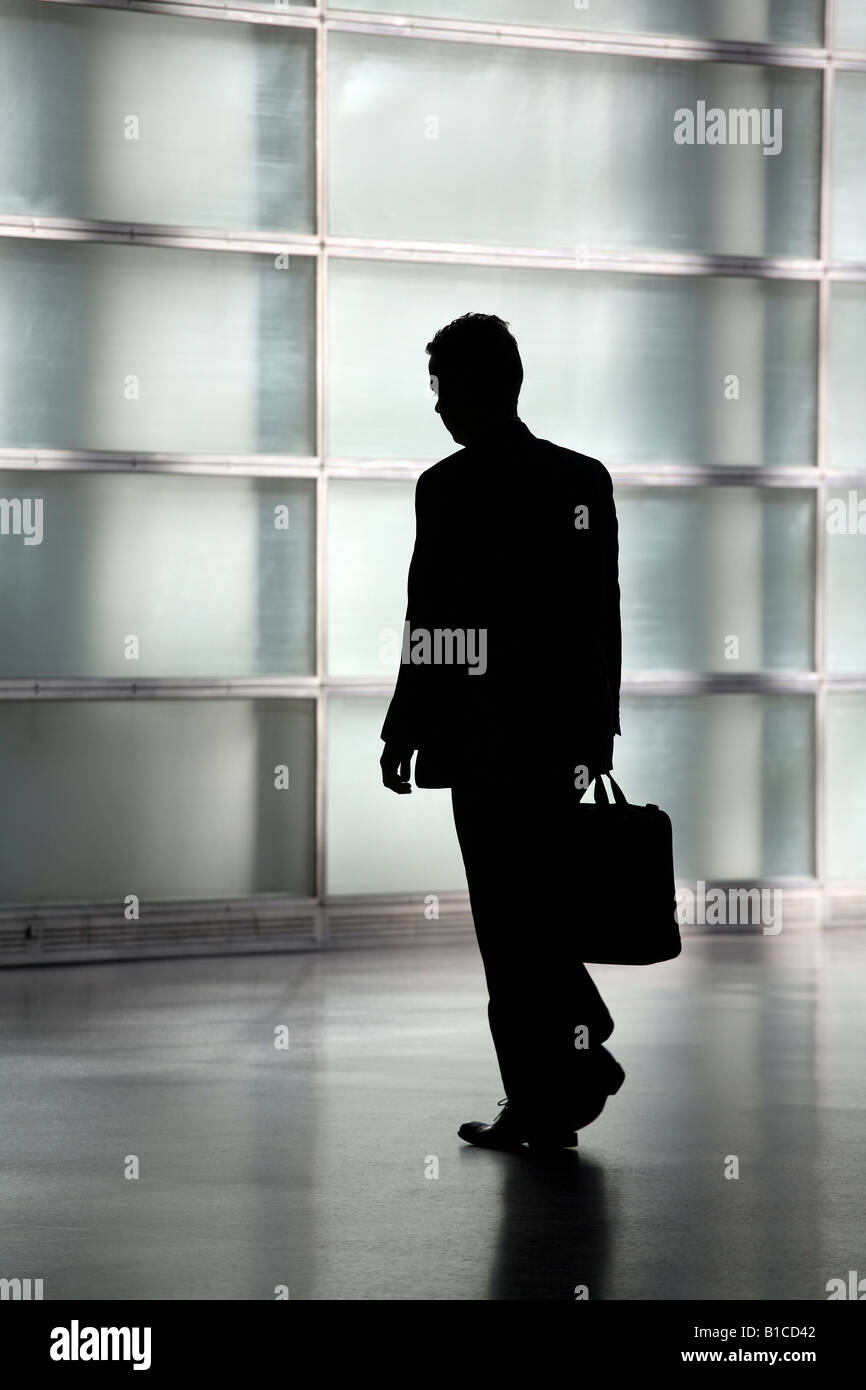 Silhouette of a man carrying a briefcase and looking down Stock Photo ...