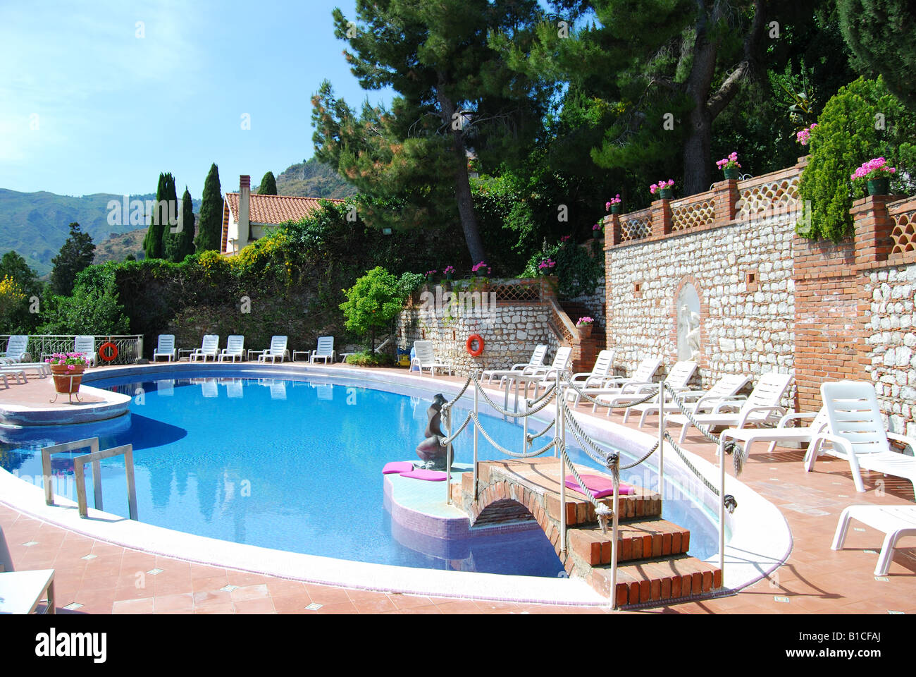 Swimming pool, Hotel Méditerranée, Taormina, Messina Province, Sicily