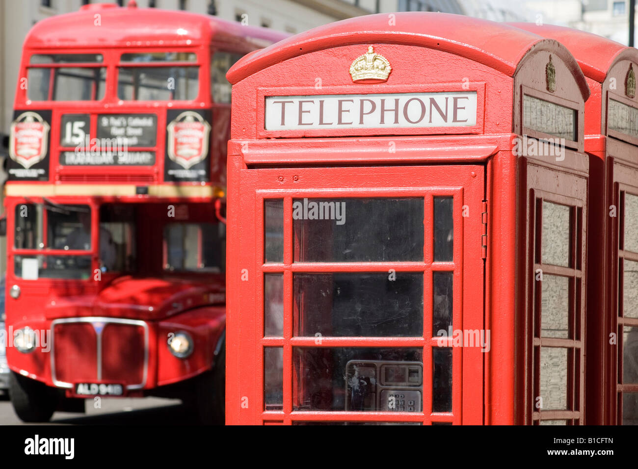 Red Phone Box And Doubledecker Bus Fleet Street London England