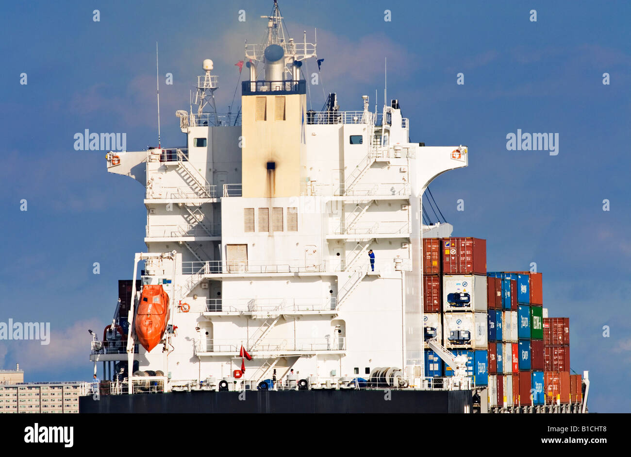 Shipping Industry / A Container Ship is outbound in the 'Port of Melbourne' Australia. Stock Photo