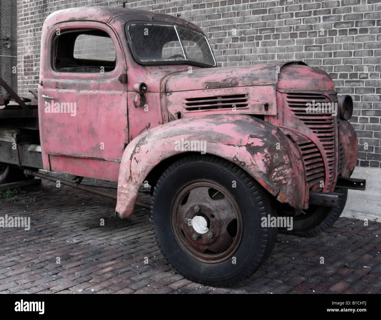 Old truck at the distillery district - Toronto Stock Photo