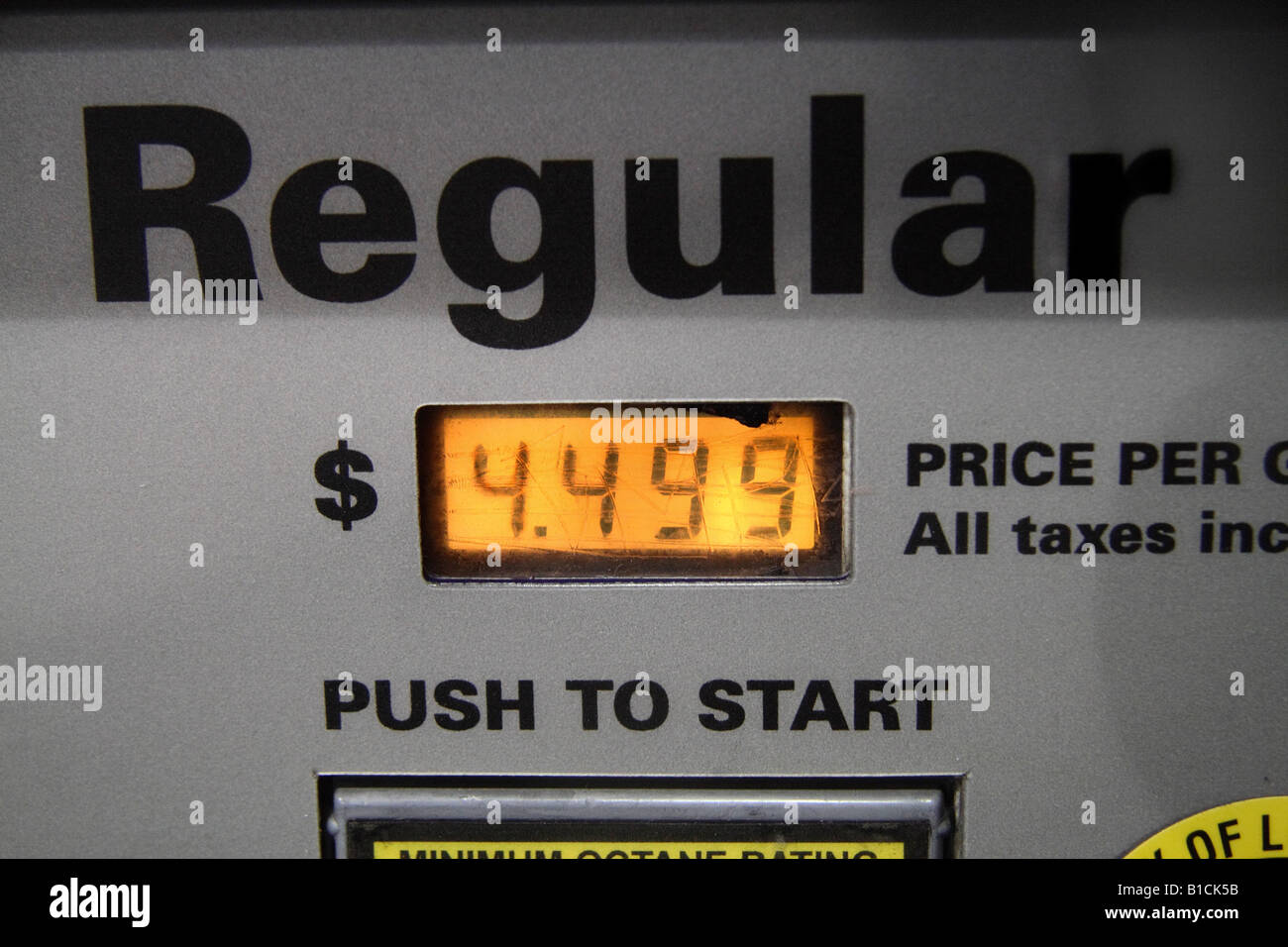 Fuel (gas) pump displaying cost of Regular gas 4.49 USD Stock Photo