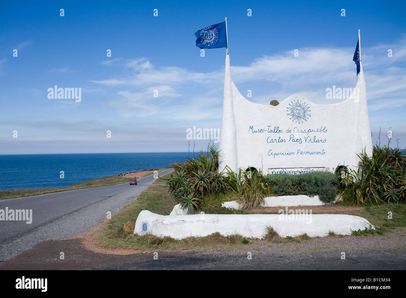 Welcome sign at the entrance of Casapueblo Museum and resort Punta del Este Uruguay Stock Photo