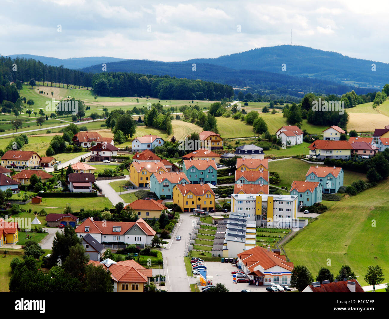 aerial view of the small town Weitra, Austria, Lower Austria, Waldviertel, Weitra Stock Photo