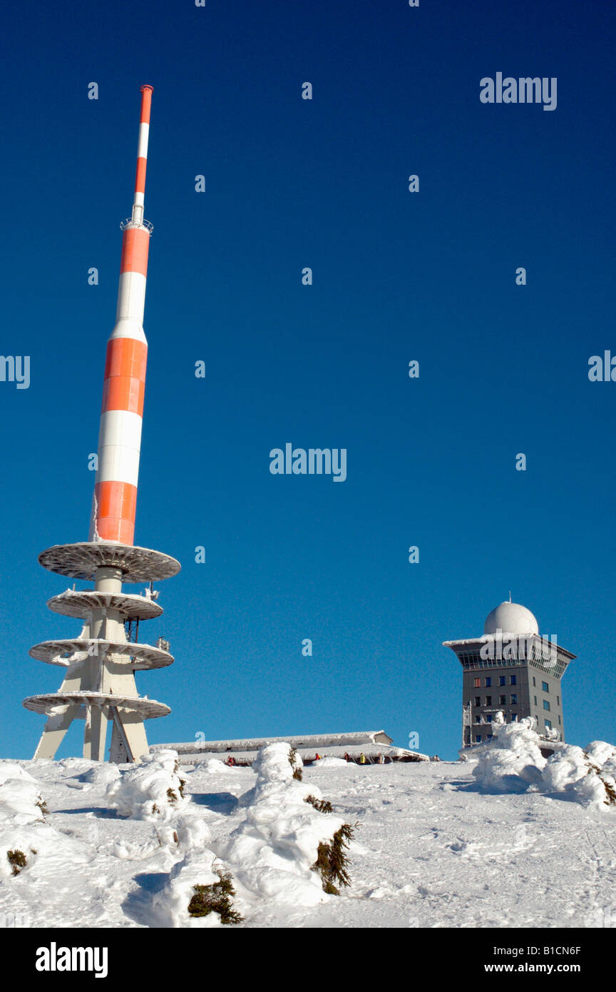 radar control and transmitter as well as hostel at Brocken mountain, Germany, Harz Stock Photo