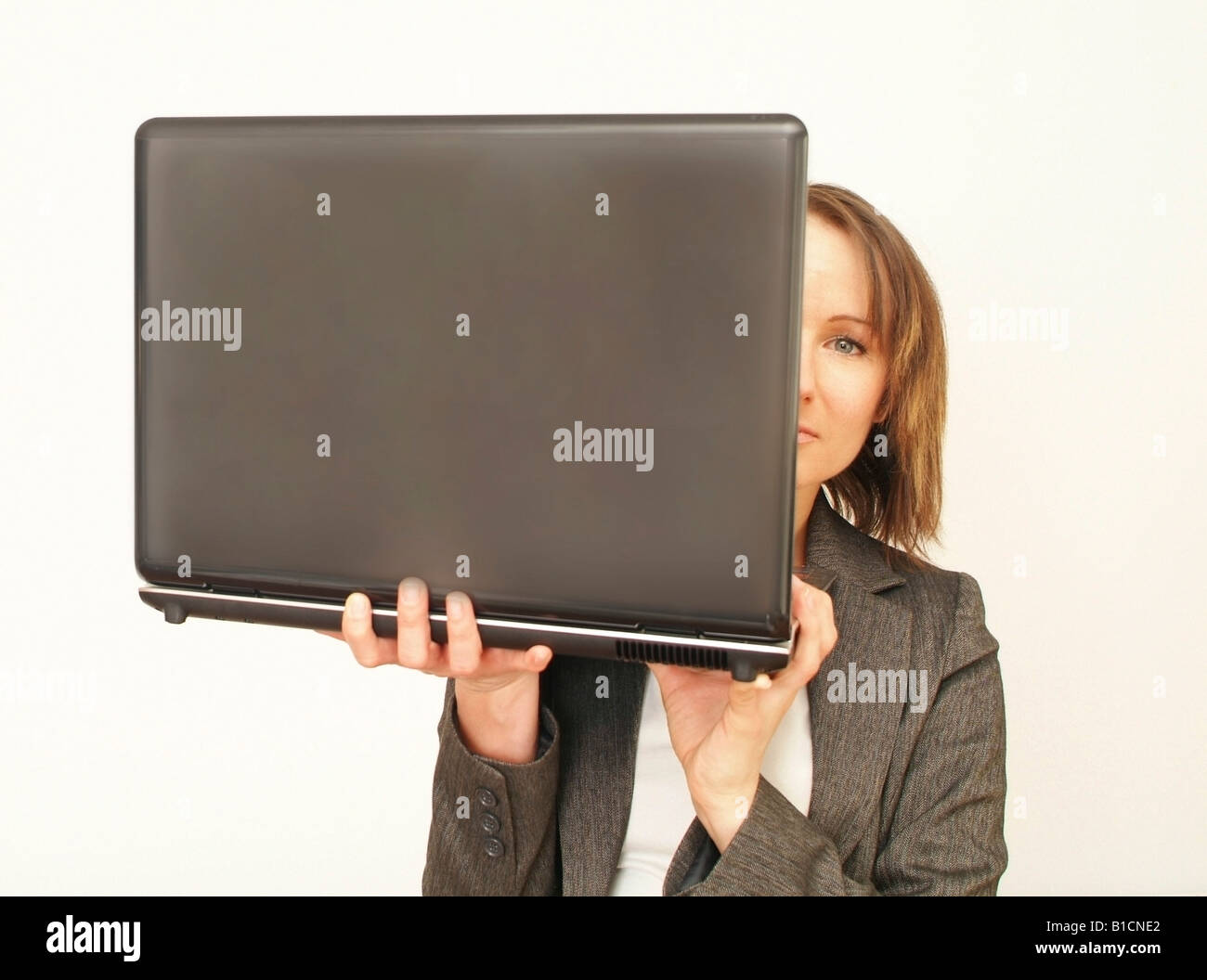 Peering Lady Computer Peering out of laptop hi-res stock photography and images - Alamy