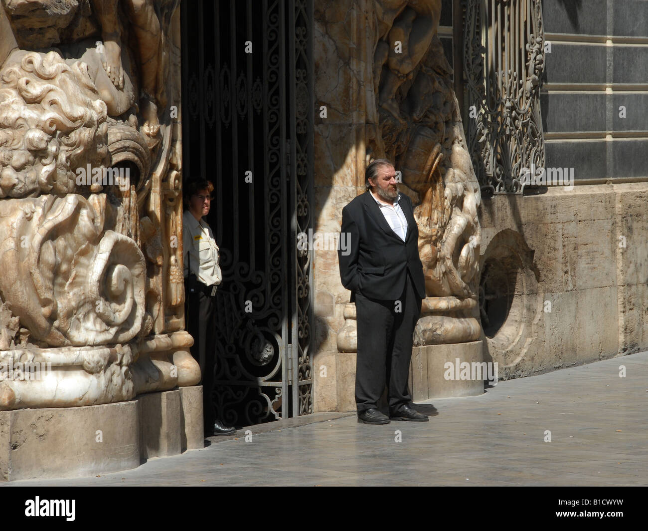Costumed guard, watching an old building Stock Photo