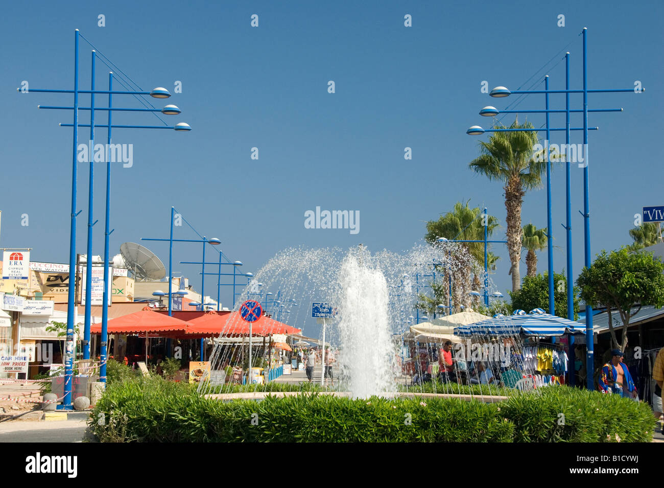 Water Fountain in the Roundabout by the Promenade Shops Agia Napa Cyprus Stock Photo