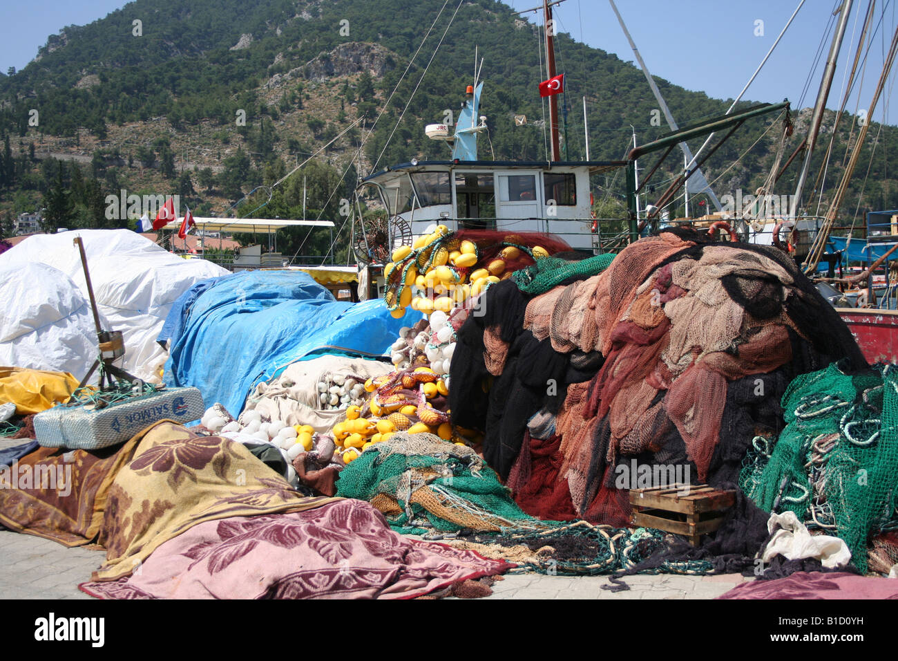 fishing nets on the quay Fethiye turkey Stock Photo