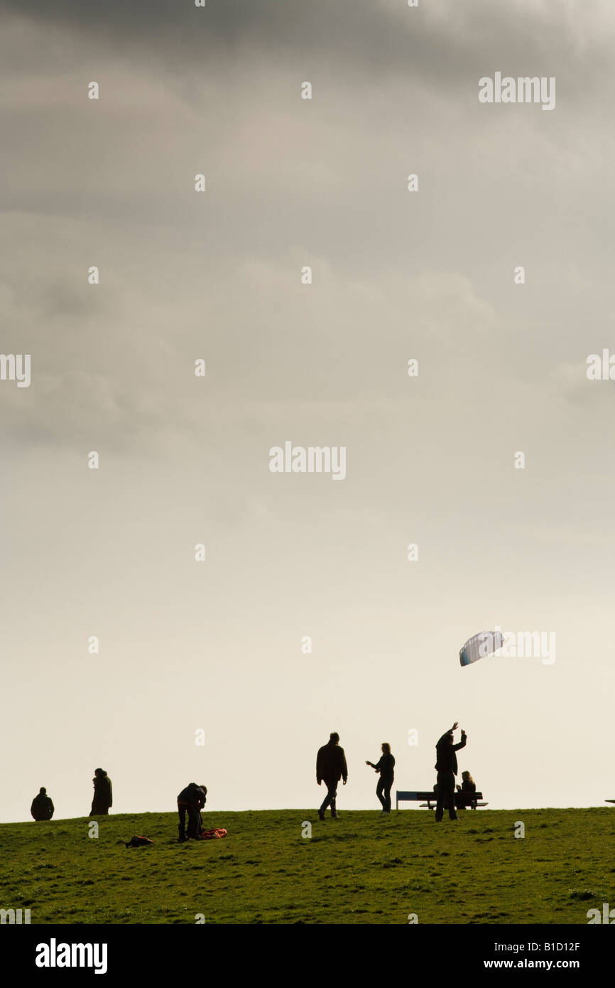 Flying a kite. Hampstead Heath, London Stock Photo Alamy