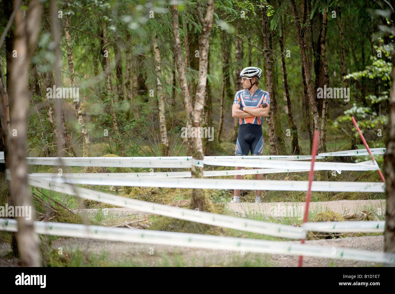 A competitor at the mountain bike downhill World Cup in Fort William, Scotland Stock Photo