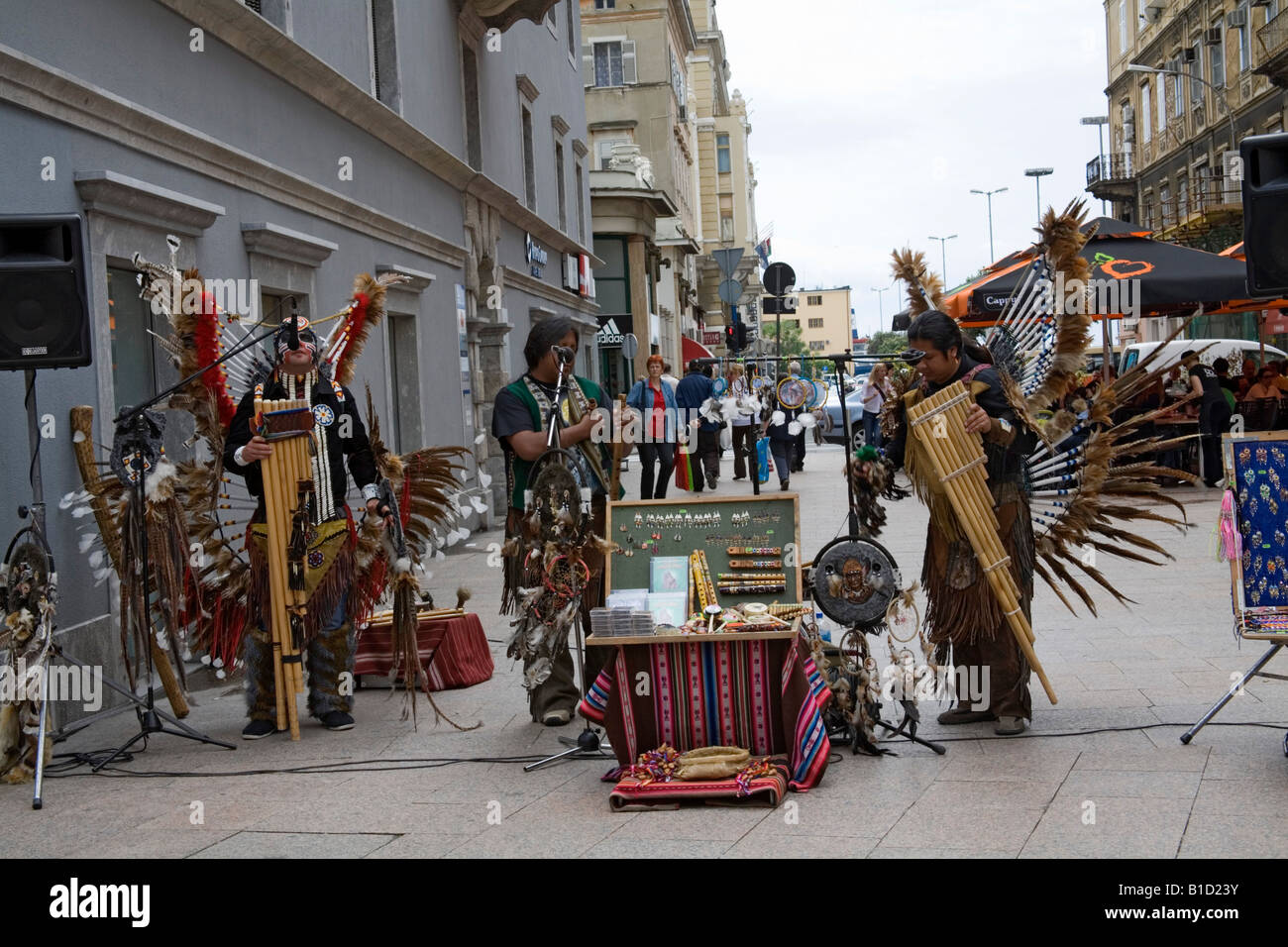 Rijeka Istria Croatia Europe May A group of South American musicians entertaining the shoppers on Korzo Street in city centre Stock Photo
