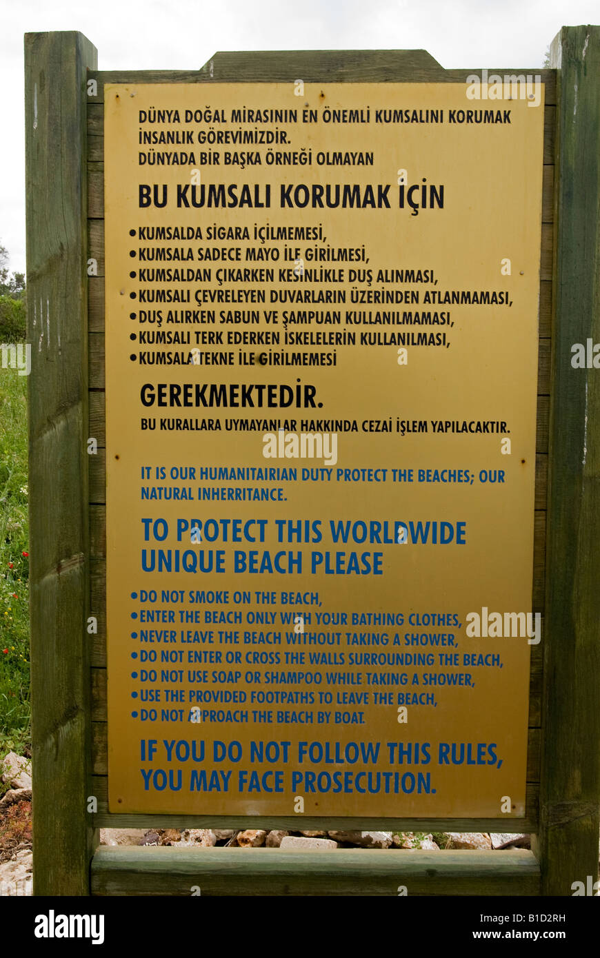 Sedir Island Cleopatra Beach warning sign Marmaris Stock Photo