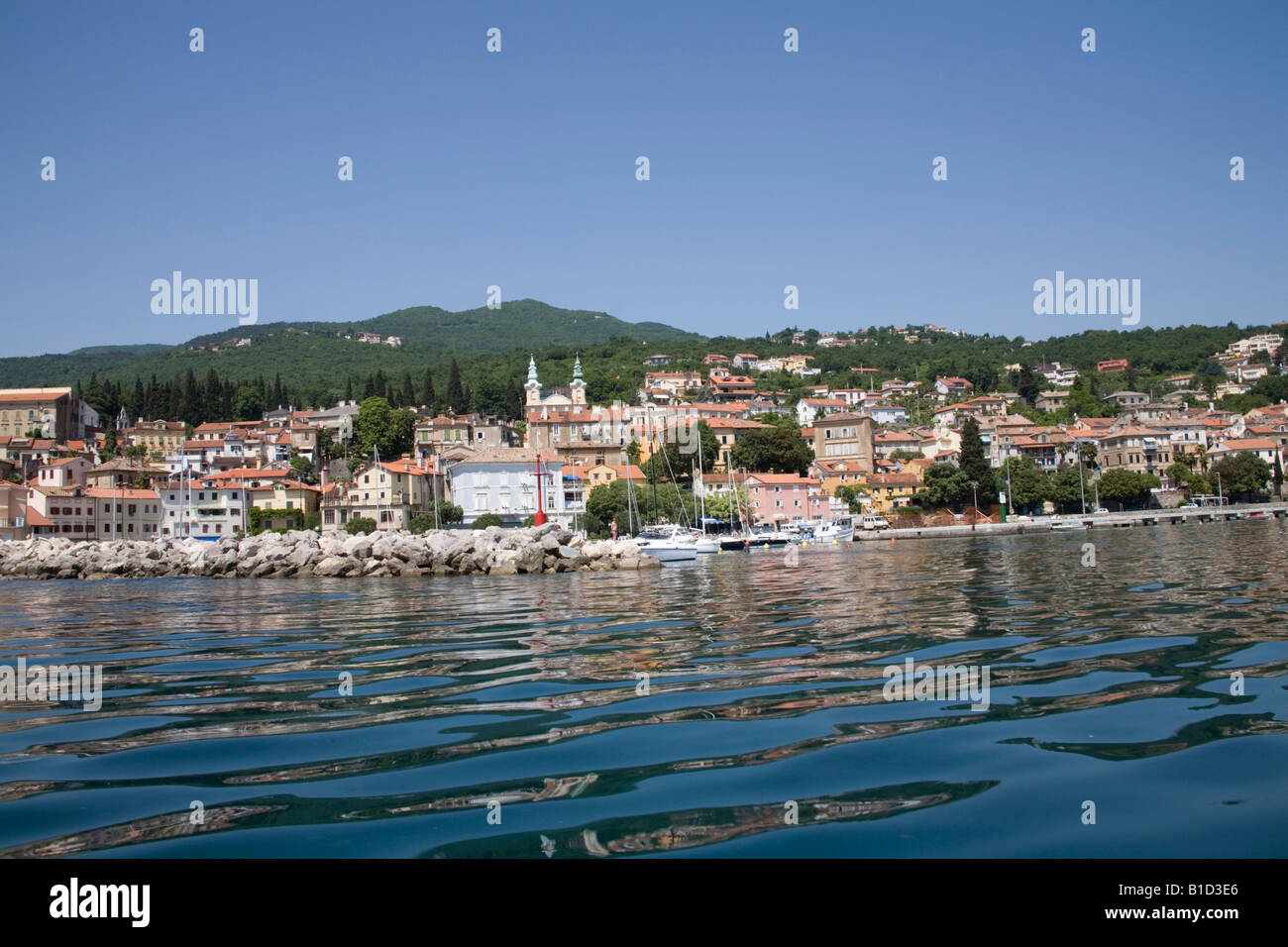 Volosko Istria Croatia Europe May Looking across the Gulf of Kvarner to this small fishing village of medieval character Stock Photo