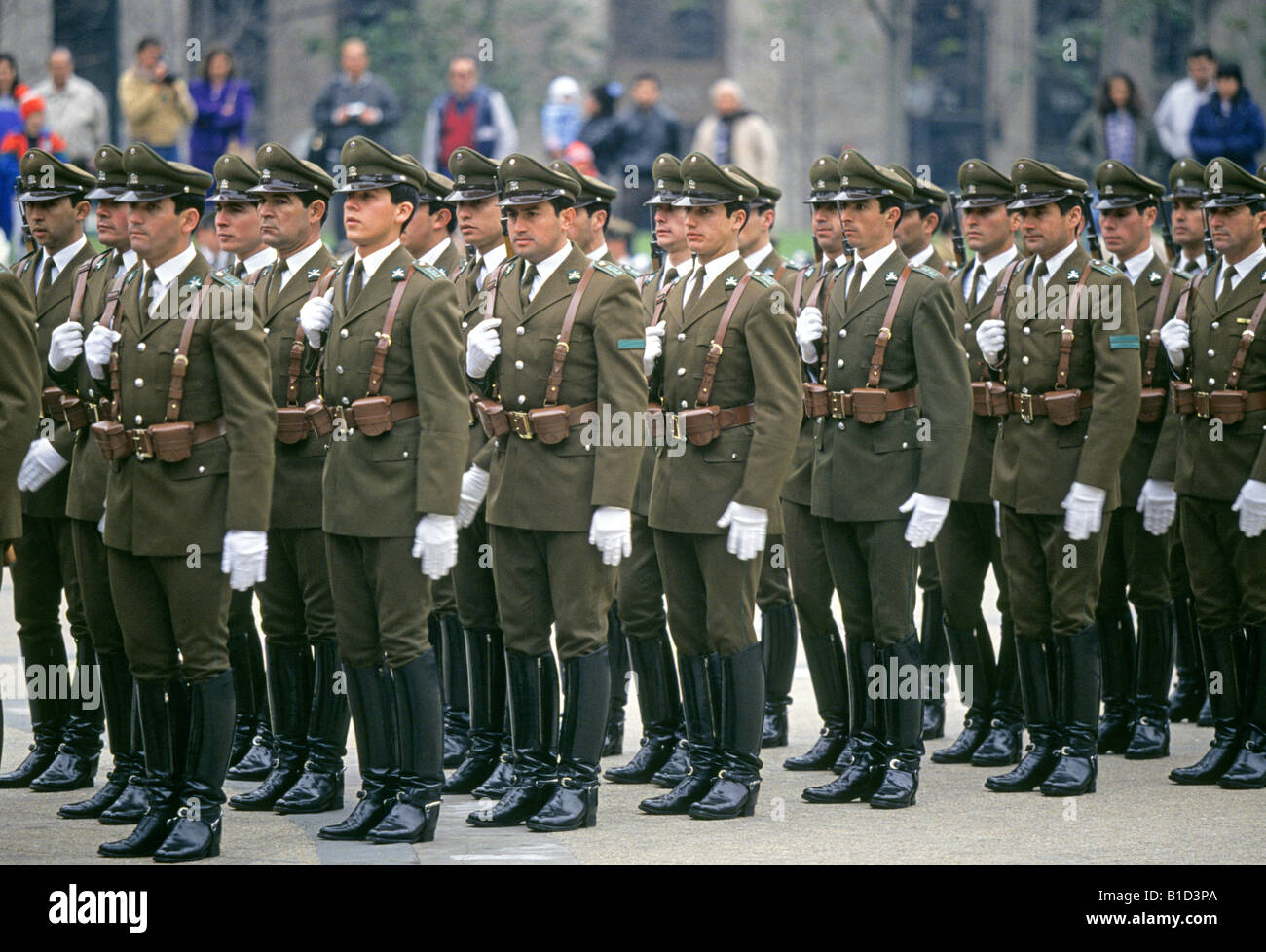 The Carabiniers of Chile, the uniformed Chilean national police force, in Santiago, Chile, on parade. Stock Photo