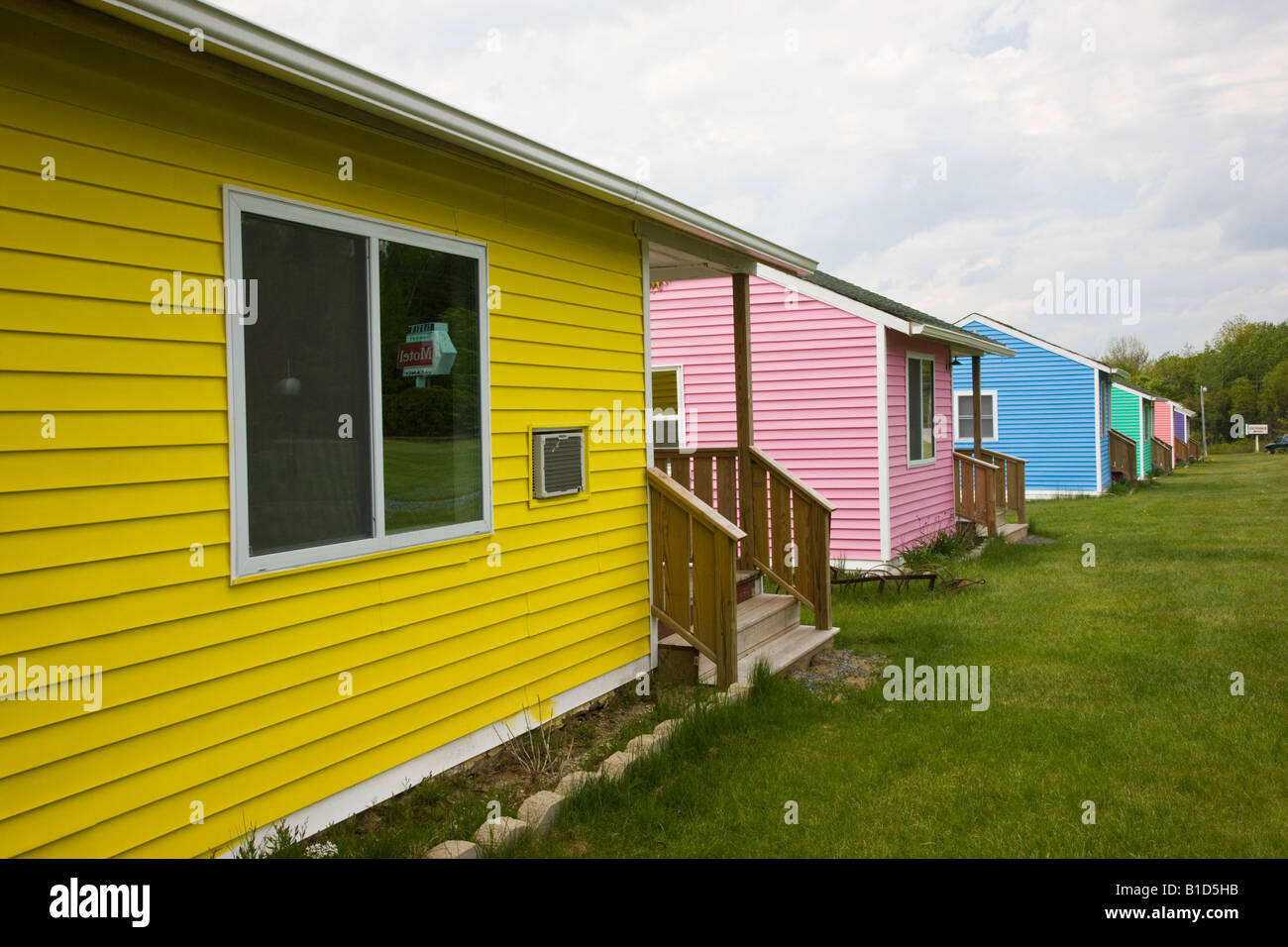 Colorful Vacation Cabins Near Ellsworth Maine Stock Photo