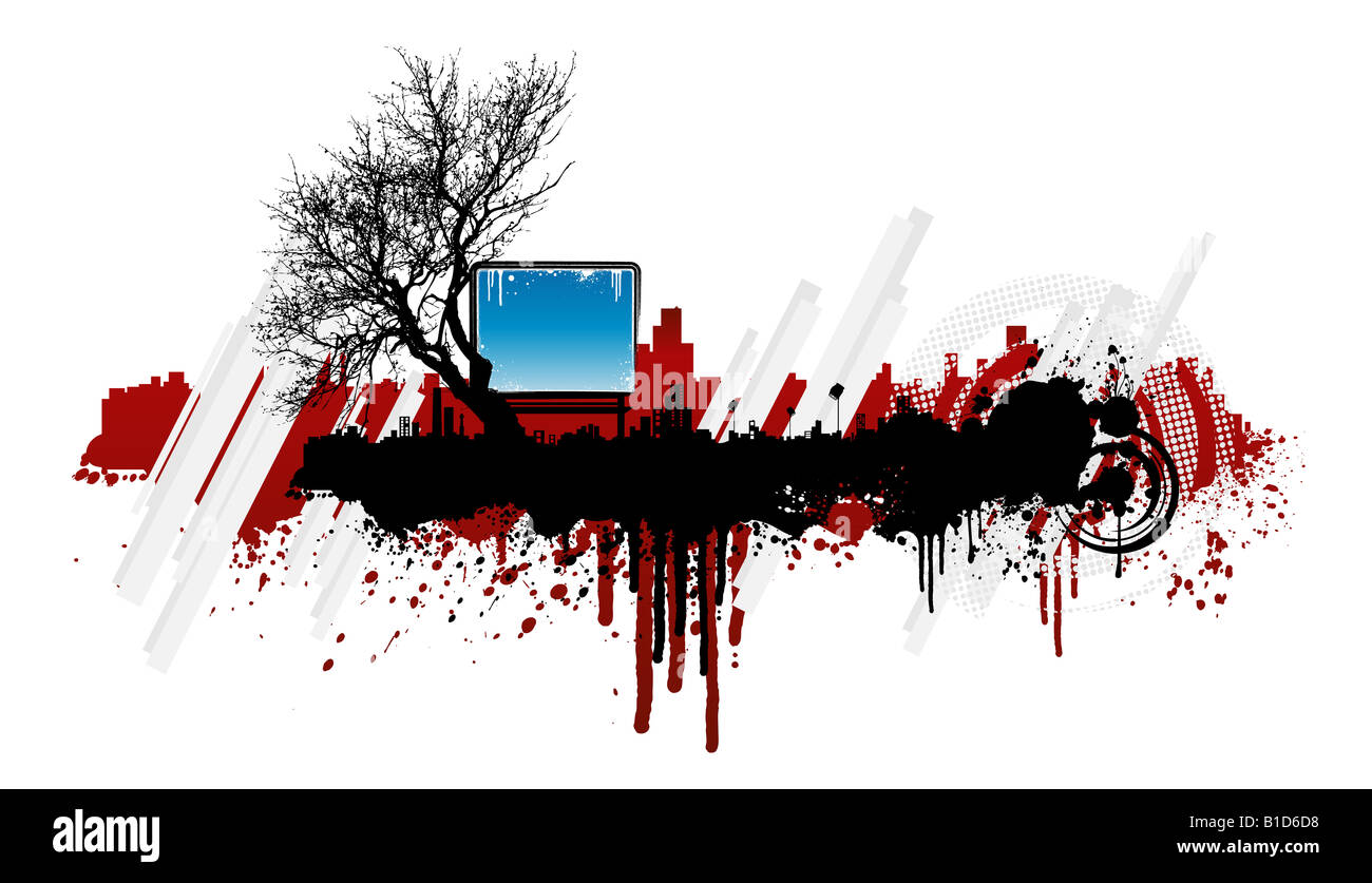 Vector illustration of a highly detailed ink splatter modern urban design in grunge style All elements on separate layers Stock Photo