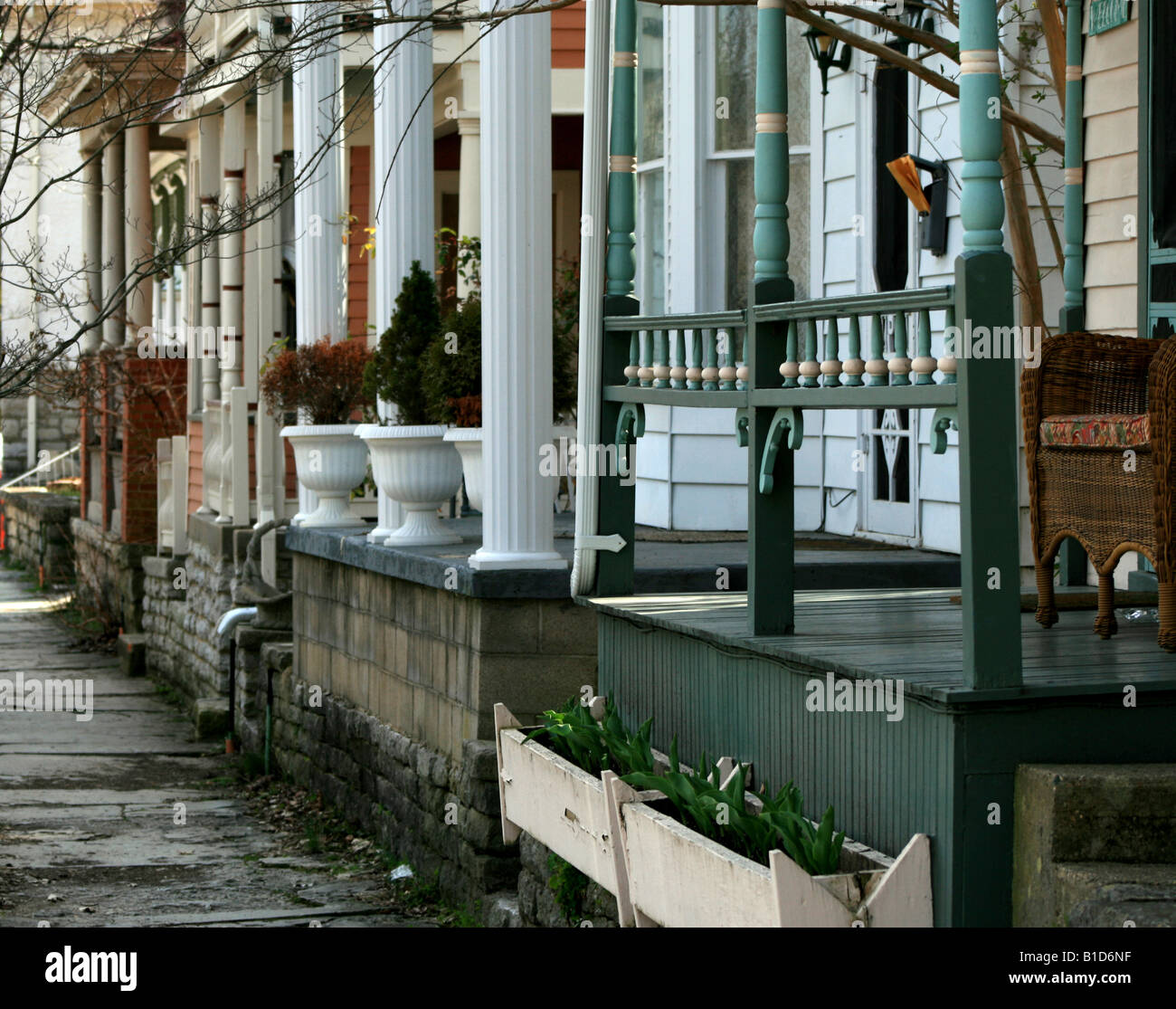 A quaint row of victorian houses on Spring St. in historic downtown