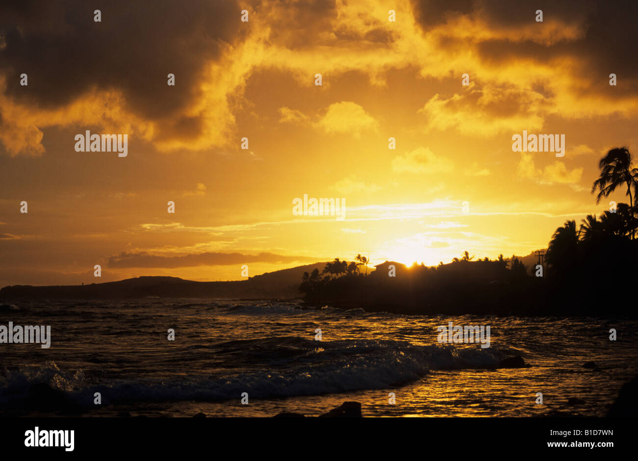 Poipu Beach Sunset, Kauai, Hawaii Stock Photo Alamy
