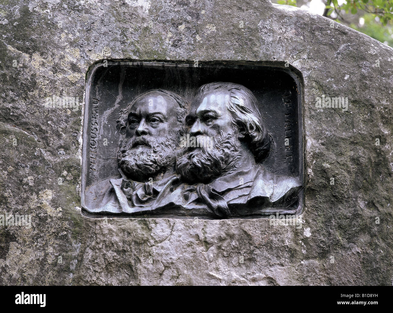 Plaque of artists Millet and Rousseau at Barbizon France Stock Photo